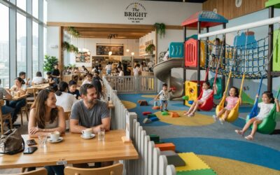 Parque infantil con columpios para restaurantes y cafeterías